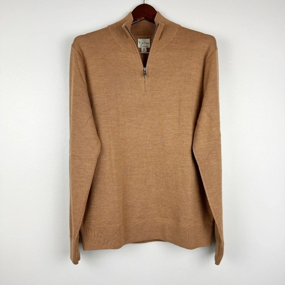 J. Crew Men's Merino Wool Half Zip Long Sleeve Sweater Brown Size M NWT